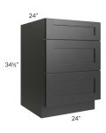 Onyx Black Shaker 24" 3-Drawer Base Cabinet