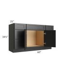 Onyx Black Shaker 60" Vanity Sink Base Cabinet with Drawers 