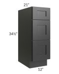 Onyx Black Shaker 12" Vanity Three Drawer Base Cabinet