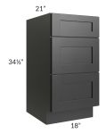 Onyx Black Shaker 18" Vanity Three Drawer Base Cabinet