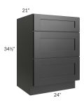 Onyx Black Shaker 24" Vanity Three Drawer Base Cabinet