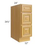 Glazed Praline 12" 3-Drawer Base Cabinet