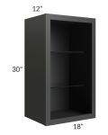 Midtown Black Shaker 18x30 Wall Cabinet (No Door) To Be Used With A Glass Door