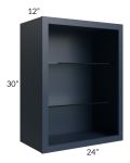 Midtown Blue Shaker 24x30 Wall Cabinet (No Doors) To Be Used With Glass Doors