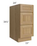 Catalina Toffee 15" 3-Drawer Base Cabinet