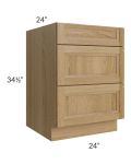 Catalina Toffee 24" 3-Drawer Base Cabinet
