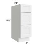 Catalina White 12" 3-Drawer Vanity Base Cabinet