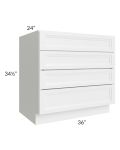 Catalina White 36" 4-Drawer Base Cabinet 