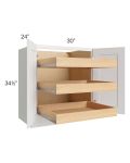 Catalina White 30" Full Height Base Cabinet with 3 Rollout Trays