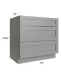 Shale Grey Shaker 36" 3-Drawer Base Cabinet