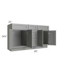 Shale Grey Shaker 60" Vanity Sink Base Cabinet with Drawers
