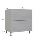 Euro Grey 36" 2-Drawer Range Base Cabinet with 1 False Drawer Front