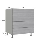 Euro Grey 30" 3-Drawer Range Base Cabinet with 1 False Drawer Front