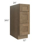 Royal Bronze Shaker 12" 3-Drawer Base Cabinet