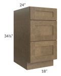 Royal Bronze Shaker 18" 3-Drawer Base Cabinet