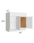 Royal White Shaker 36" Vanity Sink Base Cabinet (Drawers on Left) 