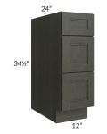 Charlotte Dark Grey 12" 3-Drawer Base Cabinet