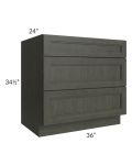 Charlotte Dark Grey 36" 3-Drawer Base Cabinet