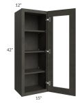 Charcoal Grey Shaker 15x42 Wall Glass Door Cabinet (Prepped for Glass Doors)