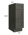 Charlotte Dark Grey 12" Vanity 3-Drawer Base Cabinet