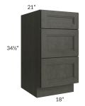 Charlotte Dark Grey 18" Vanity 3-Drawer Base Cabinet