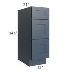 Midtown Blue Shaker 12" Vanity 3-Drawer Base Cabinet