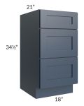 Midtown Blue Shaker 18" Vanity 3-Drawer Base Cabinet