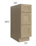 Royal Natural Shaker 12" 3-Drawer Base Cabinet