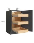 Madison Black Shaker 18" Full Height Door Base Cabinet with 3 Rollout Trays