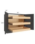 Madison Black Shaker 36" Full Height Base Cabinet with 3 Rollout Trays