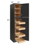 Madison Black Shaker 18x84x24 Wall Pantry Cabinet with 4 Rollout Trays