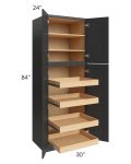 Madison Black Shaker 30x84x24 Wall Pantry Cabinet with 4 Rollout Trays