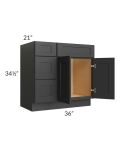 Madison Black Shaker 36" Vanity Base Cabinet (Drawers on Left)
