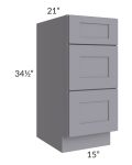 Graphite Grey Shaker 15" 3-Drawer Vanity Base Cabinet
