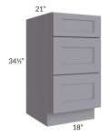 Graphite Grey Shaker 18" 3-Drawer Vanity Base Cabinet