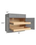 Graphite Grey Shaker 36" Base Cabinet with 2 Rollout Trays