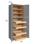 Graphite Grey Shaker 30x84x24 Wall Pantry Cabinet with 4 Rollout Trays