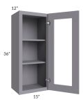 Graphite Grey Shaker 15x36 Wall Glass Door Cabinet (Prepped for Glass Doors)
