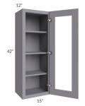 Graphite Grey Shaker 15x42 Wall Glass Door Cabinet (Prepped for Glass Doors)