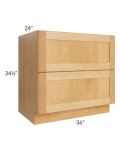 Madison Honey Shaker 36" 2-Drawer Base Cabinet