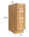 Madison Honey Shaker 12" 3-Drawer Base Cabinet