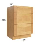 Madison Honey Shaker 24" 3-Drawer Vanity Base Cabinet