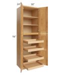 Madison Honey Shaker 30x96x24 Wall Pantry Cabinet with 4 Rollout Trays