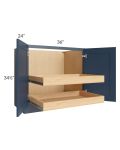 Madison Navy Shaker 36" Full Height Base Cabinet with 2 Rollout Trays