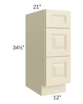 Charleston Ivory 12" Vanity 3-Drawer Base Cabinet