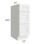 Brighton White Shaker 12" Vanity 3-Drawer Base Cabinet