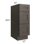 Southport Espresso Shaker 12" Vanity 3-Drawer Base Cabinet