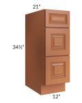 Lexington Cinnamon Glaze 12" Vanity 3-Drawer Base Cabinet 