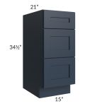 Southport Blue Shaker 15" Vanity 3-Drawer Base Cabinet