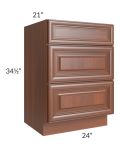 Phoenix Caramel Glaze 24" Vanity 3-Drawer Base Cabinet 